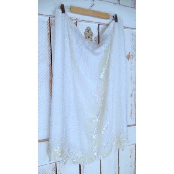 Vintage silk white / light ivory beaded floral sequin pencil skirt - Picture 6 of 9